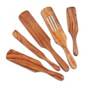 Wooden Cooking Utensils 5 Piece Set Hanging Hole, High Heat Resistant Cookware, Non-Stick for Stirring & Mixing