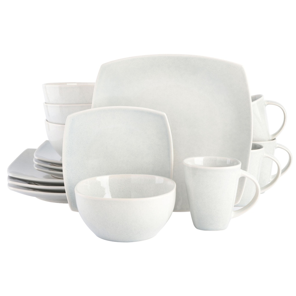 Gibson Soho Lounge Square 16-Piece Dinnerware Set - Stone Gray