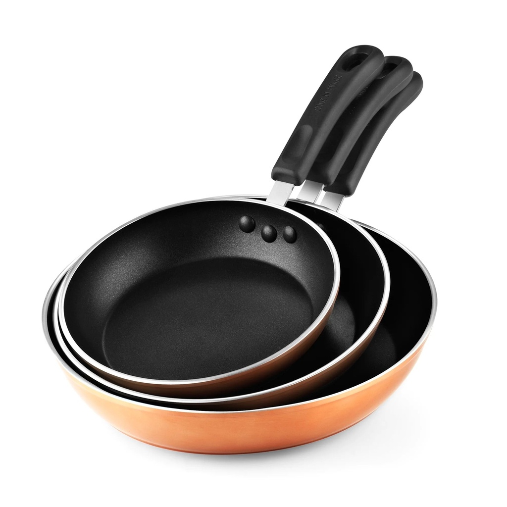 Cook N Home 02613 8, 9.5, and 12-Inch Nonstick Saute Omelet Skillet 3-Piece Fry Pan Set, Copper