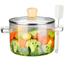 Nihome 61OZ/1.8L Clear Borosilicate Glass Cooking Pot with Lid, Glass Simmer Pot for Stovetop W/Wooden Lid Handle & Brush, Glass Saucepan for Slow Simmer, Microwave, Dishwasher-Safe, Ribbed Surface