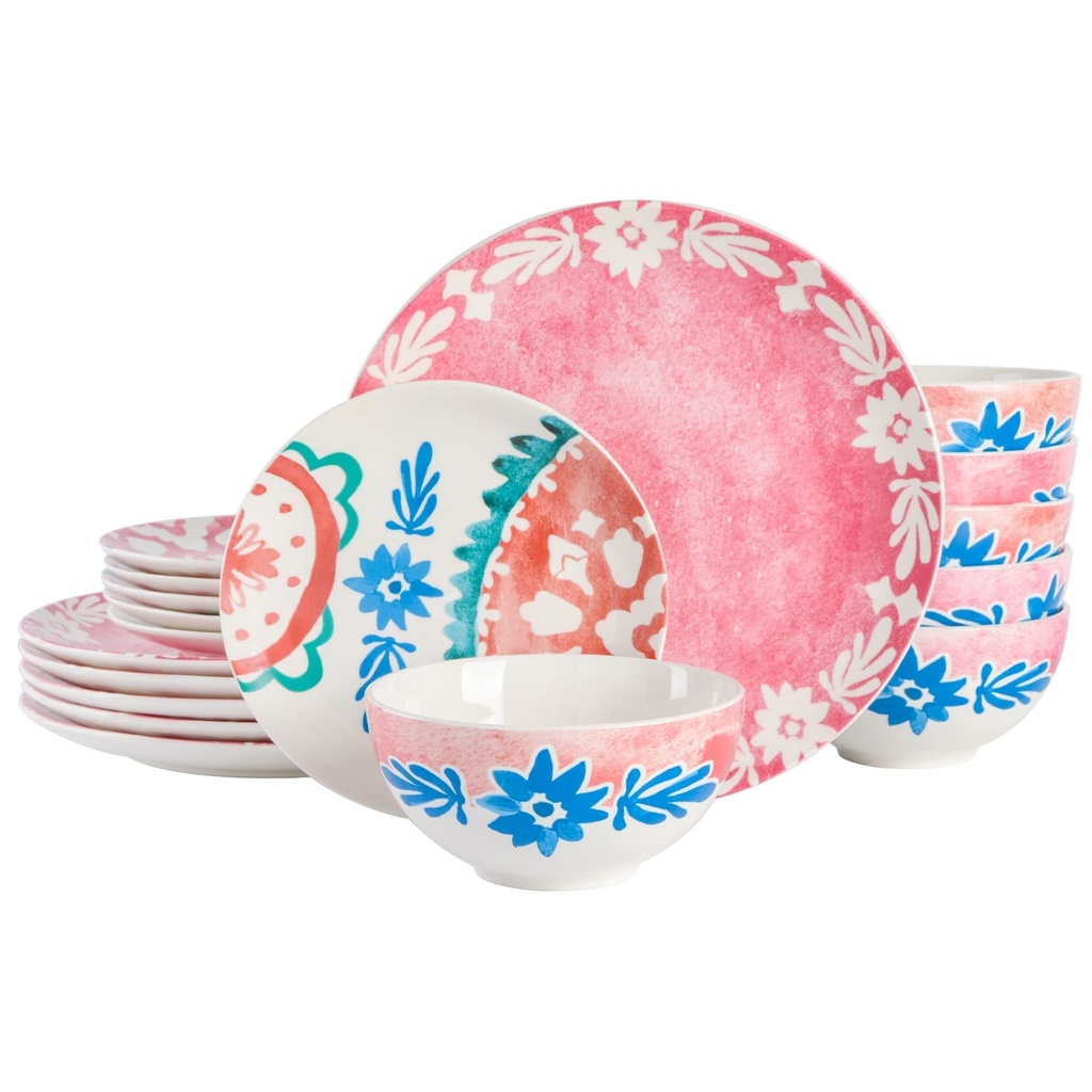 Spice by Tia Mowry Savory Saffron 18Pc Ceramic Dinnerware Set in Coral - 18 Pc