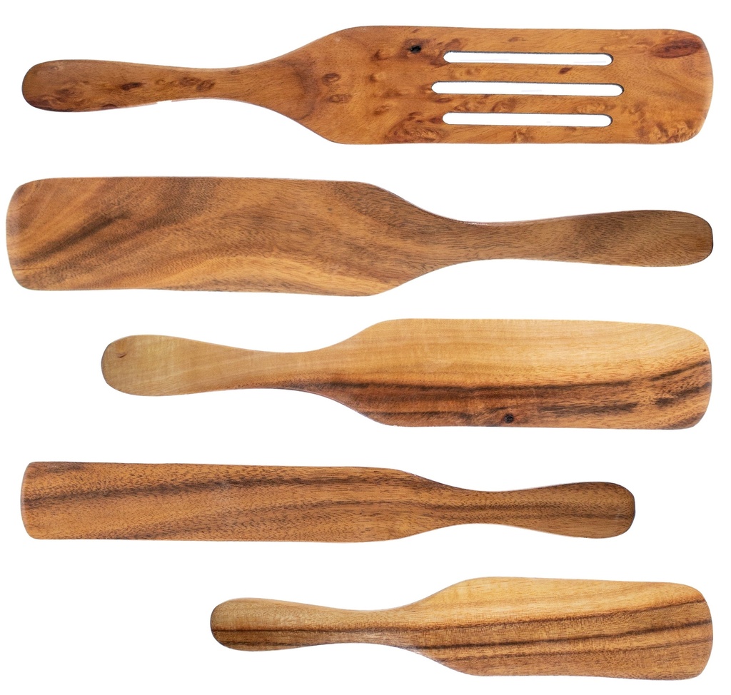 Spurtle Spatula Spoon Kitchen Cooking Utensil - Premium Wood 5Pc Set - Natural Teak Wood Machine Washable - Non Stick Wooden Cookware Spatula Spoon