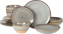 Gibson Elite 16 Piece Dreamweaver Double Bowl Terracotta Reactive Dinnerware Set - Grey