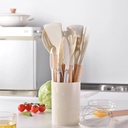 Kitchen Utensils Setwooden Handle Silicone Kitchenware Set 12 Piece round Barrel Set Non Stick Pot Cooking Spoon Kitchen Tools Clearance