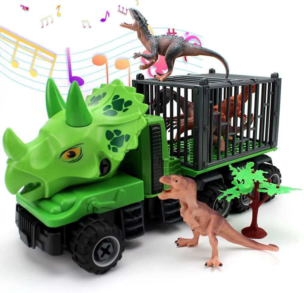 HANMUN Toy Truck, Dinosaur Transport Car Carrier Truck with Dinosaur Toys, Friction Powered Cars, Activity Playmat, Dino Car Playset Toys for Kids Boys Grils