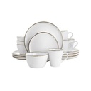 Elama Arthur 16 Piece Stoneware Dinnerware Set in Matte White with Gold Rim