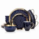 Stone Lain Florian Modern Porcelain Dish Set, 32-Piece Dishes for 8, Gold and Navy