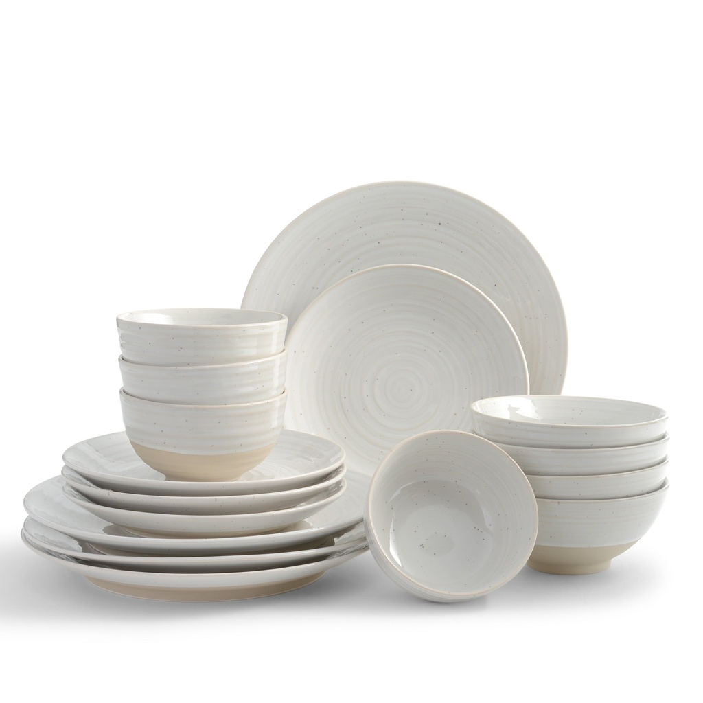 Sango Siterra Rustic Ceramic Stoneware Dinnerware Set, 16-Piece, White