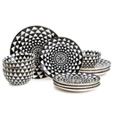 Dinnerware Black & White Medallion Stoneware 12 Piece Set