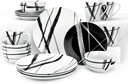 YHZCY 16 Piece round Dinnerware Sets, Black and White Metro Stoneware Dish Sets, Dishwasher Safe Plates and Bowls Sets for 4