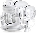 VEWEET, 40 Pieces Dinnerware Sets, Porcelain Dishes Set for 8, Square Black and White Plate Sets, Series Fiona