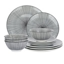 Studio Dinnerware Black and White 12-Piece Pad Printed Dinnerware Set