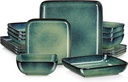 Vancasso Stoneware Dinnerware Sets, 16 Piece Square Green Dishes, Service for 4, Series Stern