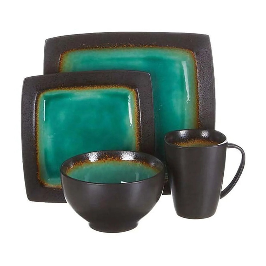 Ocean Paradise 16-Piece Square Reactive Dinnerware Set, Jade