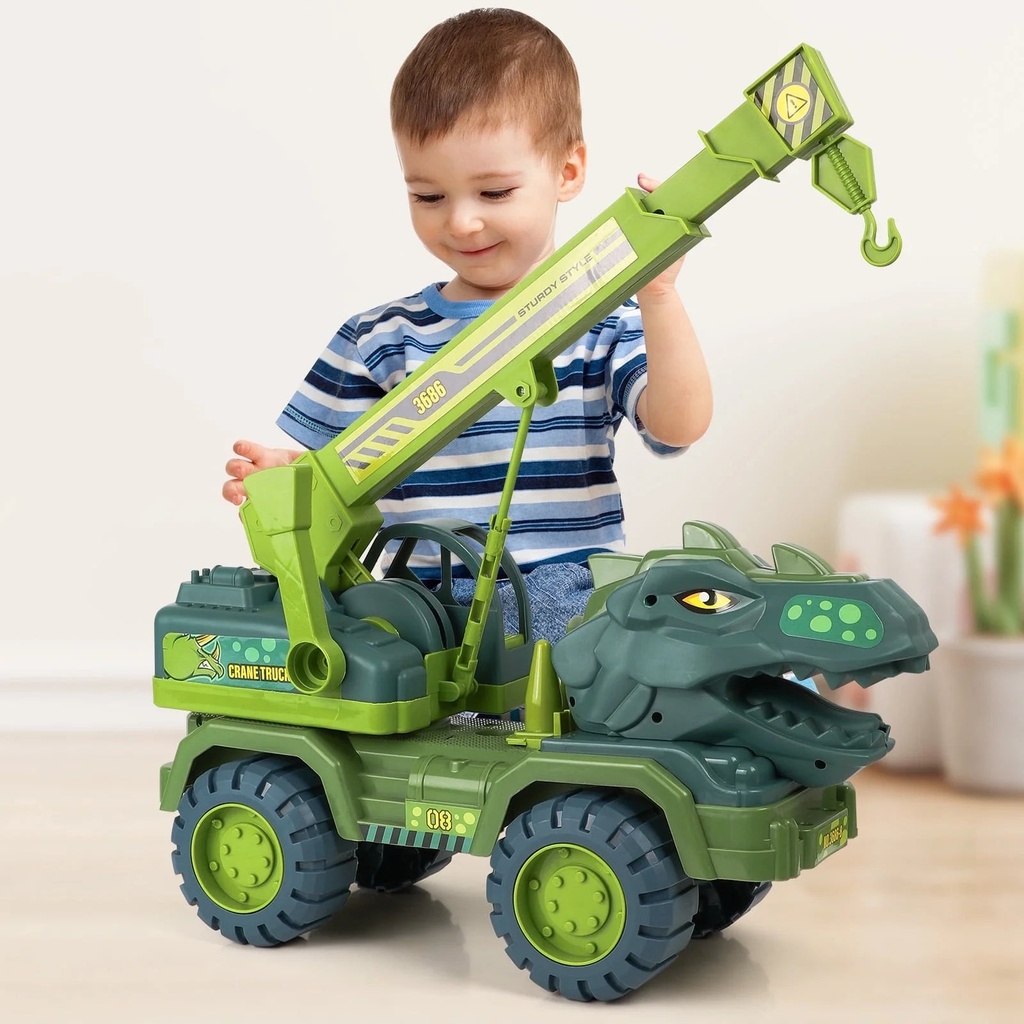 Dinosaur Toy Truck for Boys, Dinosaur Car Large Construction Vehicle, Tyrannosaurus Rex Crane Truck, Dinosaur Toys Gift for Boys Kids Ages 3+