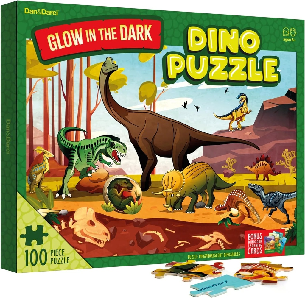 Glow in the Dark 100 Piece Dinosaur Puzzle for Kids - Dinosaurs Jigsaw Puzzles Toys for Boys & Girls Ages 6-8 - Christmas Birthday Gifts for Age 6 7 8 Year Old Toddler Boy Girl Gift - Dino Toys