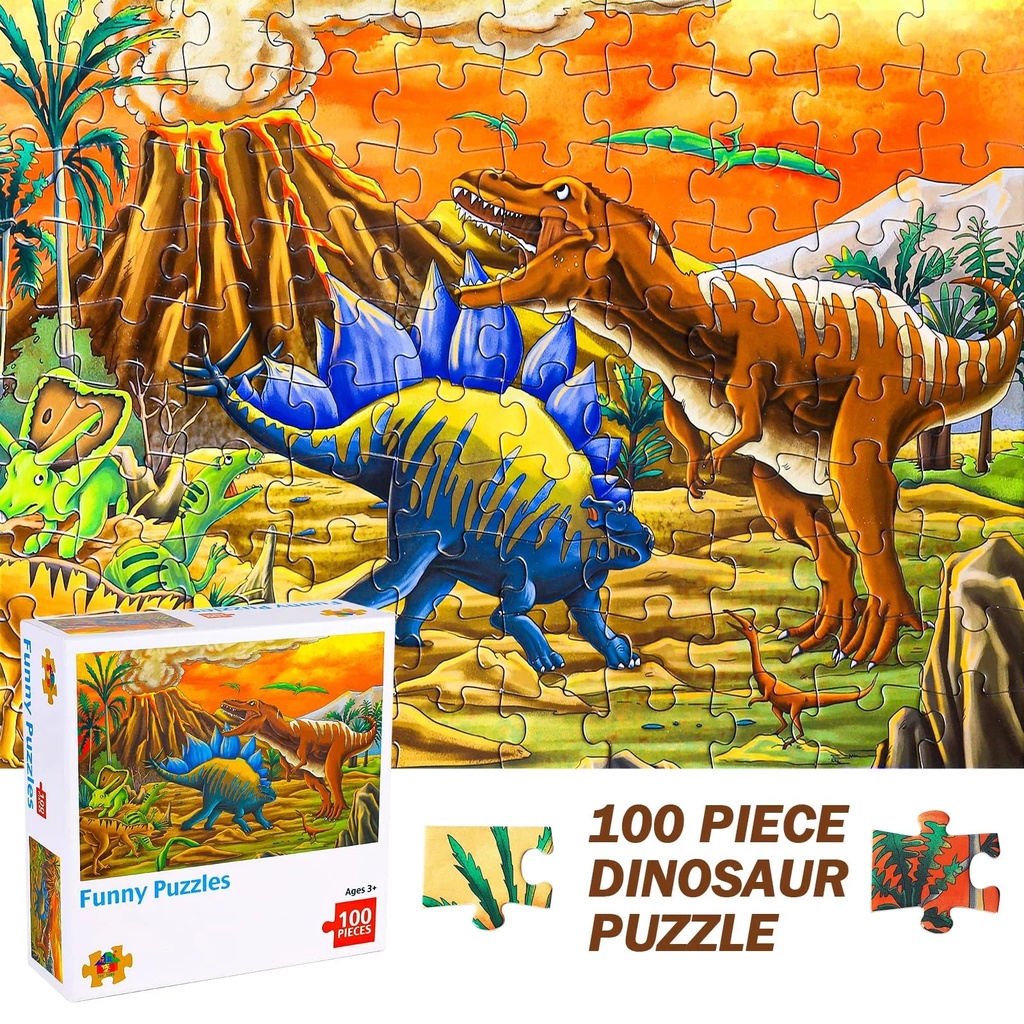 SUNNYPIG Dinosaur Jigsaw Puzzles for Kids Puzzles for 3 4 5 Year Olds Boy Toys,Dinosaur Toys for Boys, 100 Piece Jigsaw Puzzles for Children Kids Dinasour Gift for Boys Girls Age 3 4 Year Old