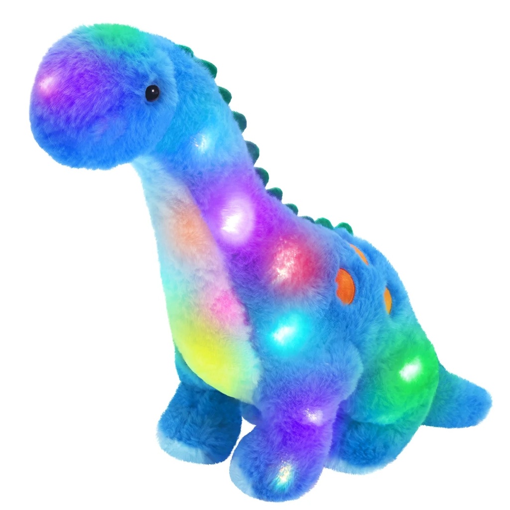 Houwsbaby 14’’ Light up Dinosaur Stuffed Animal Floppy LED Glowing Diplodocus Plush Toy Night Lights Glow Pillow Long Neck Birthday Gifts for Kids Toddler Girls and Boys, Blue