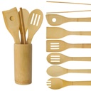 Topekada 8Pcs Wood Kitchen Utensil Set with Holder - Wooden Spoons for Cooking & Spatulas for Nonstick Cookware - Easy to Clean - Great Gift