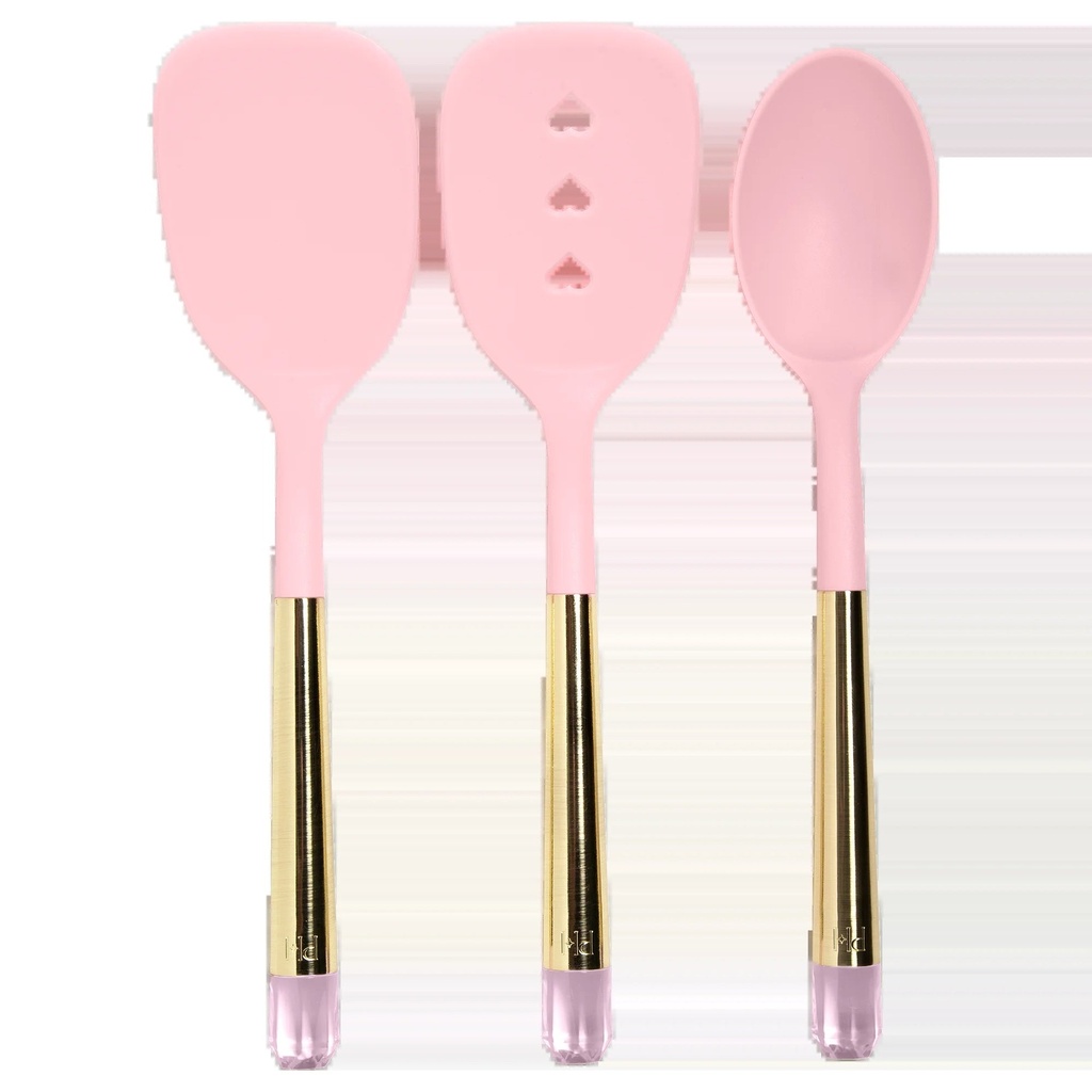 Paris Hilton 3 Piece Kitchen Utensil Set with Jewel Shaped Handles, Pink