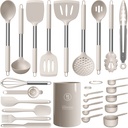 Oannao Silicone Cooking Utensils Set - Heat Resistant Stainless Steel Kitchen Utensils, Baking Tools Kitchen Gadgets,Turner, Tongs,Spatula,Spoon,Brush,Whisk,Non-Stick, Dishwasher Safe,Bpa FREE (Khaki)
