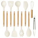 CAROTE 10 Pcs Silicone Cooking Utensils Set for Kitchen with Wooden Handle