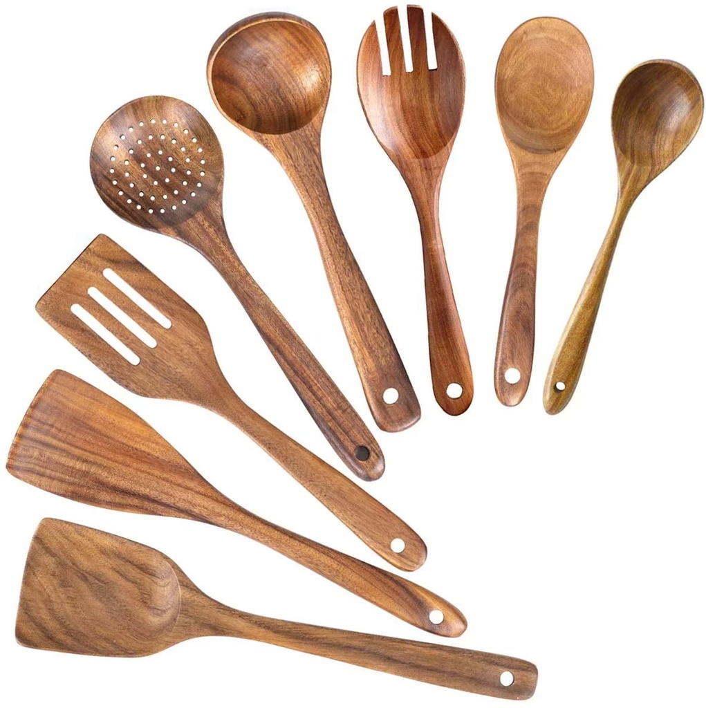 8 Pcs of Wooden Spoons for Cooking Kitchen Utensil Set Nonstick Spatulas
