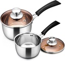 Walchoice 2QT & 1QT Saucepan Set, Stainless Steel Soup Pot with Lid for Home Restaurant, Heat-Proof Handles & Dishwasher Safe