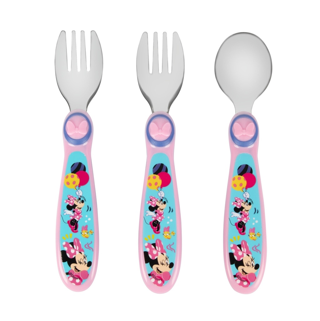 Disney Minnie Mouse Toddler Forks and Spoon Set - 3 Pieces - Dishwasher Safe Utensils