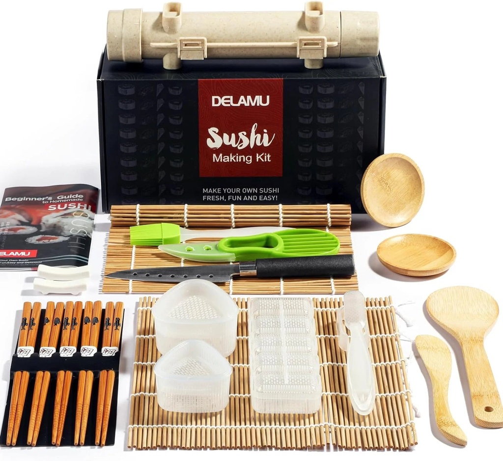 Sushi Making Kit, Delamu Upgrade 22 in 1 Sushi Maker Bazooker Roller Tools with Bamboo Mats