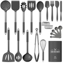 Silicone Cooking Utensil Set, 30 Pcs Kitchen Utensils Cooking Utensils Set, Food Grade Silicone Spatula Set, Bpa-Free,Non-Stick Heat Resistant Silicone Cookware with Strong Stainless Steel Handle,Gray