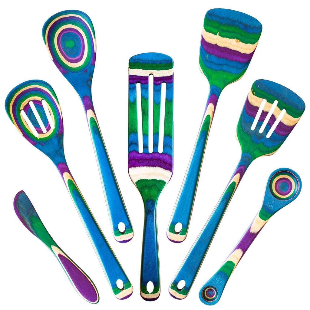 Baltique Mumbai Collection 7 Piece Wooden Cooking Utensil Set, Safe for Nonstick
