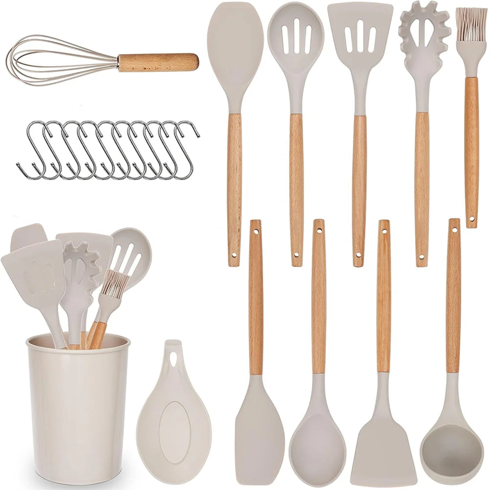 UUGEE Kitchen Cooking Utensil Sets with Holder 446°F Heat Resistant Silicone Spatulas and Cooking Tools