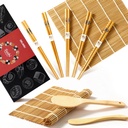 Sushi Making Kit, Delamu Sushi Roller for Beginner Chefs, Reusable Bamboo Sushi Rolling Mats, Chopsticks, Paddle, Spreader