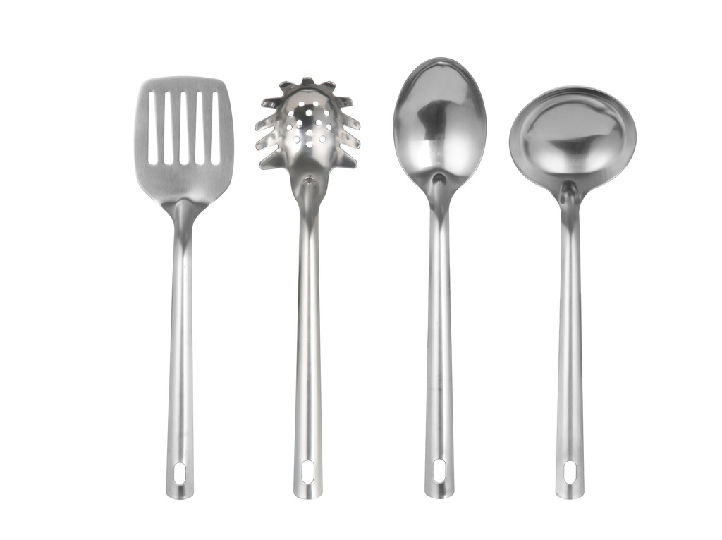 Mainstays 4-Piece Kitchen Utensil Set, Spatula, Slotted Spoon, Ladle and Pasta Spoon, Stainless Steel