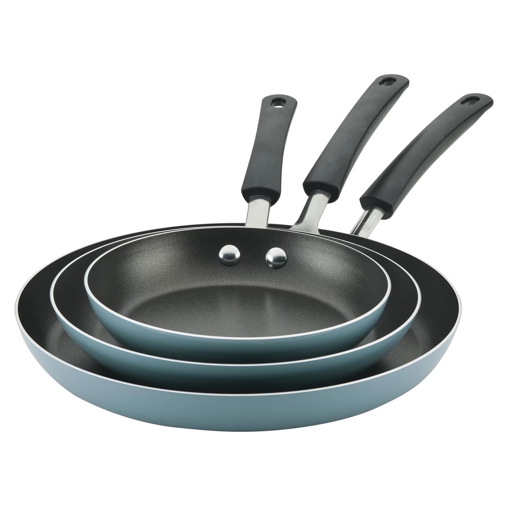 Farberware 3 Piece Set Easy Clean Aluminum Nonstick Frying Pans/Fry Pans/Skillet, Aqua