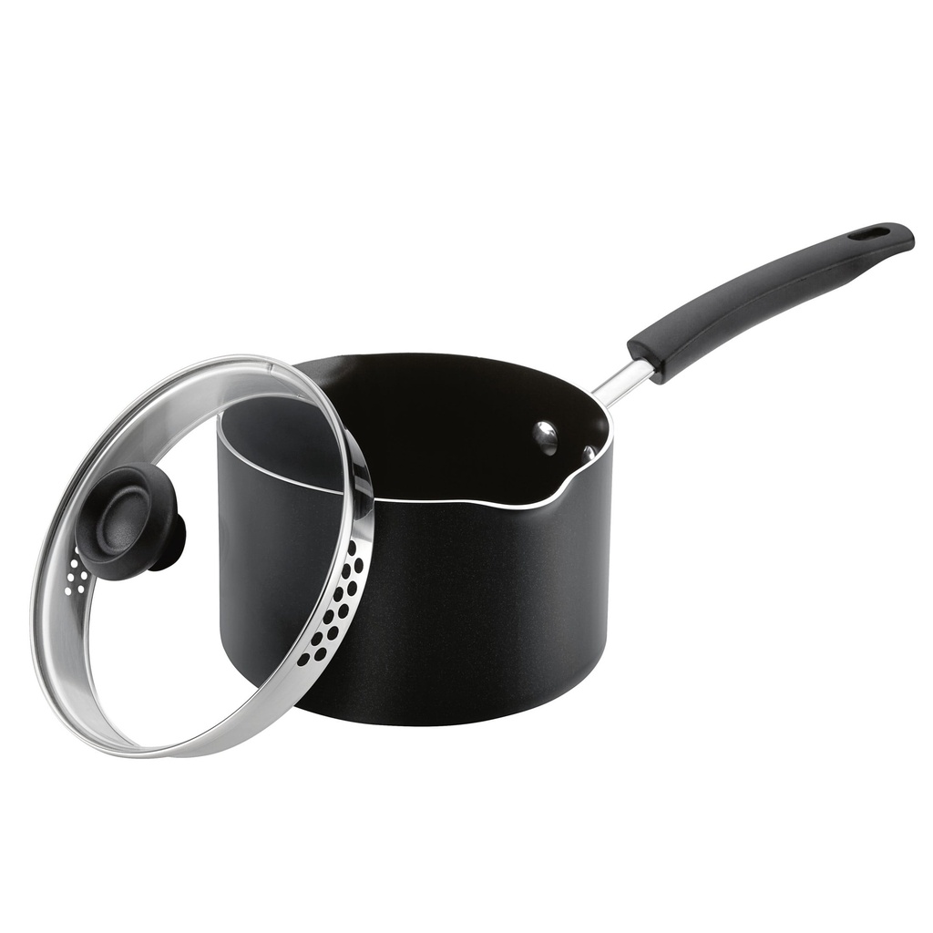 Farberware 3-Quart Aluminum Non-Stick Straining Saucepan with Lid, Black