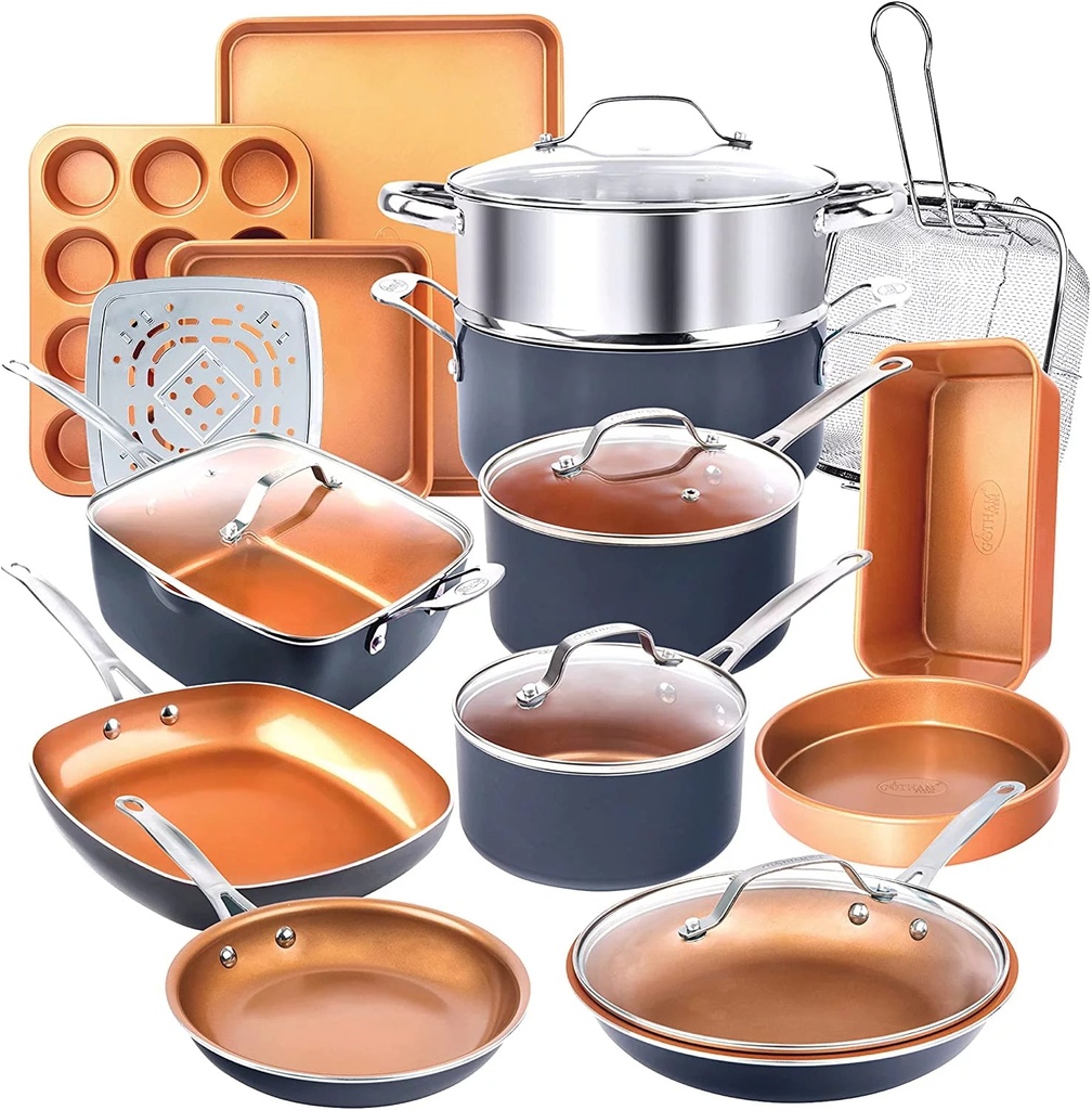 Gotham Steel Nonstick Pots and Pans 20 Piece Kitchen Ceramic Cookware Set Bakeware Cooking Frying Skillet Sauce Pan Gray