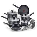 T-Fal Cook & Strain Nonstick Cookware Set, 14 Piece Set, Black, Dishwasher Safe