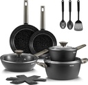 Induction Cookware Set 15-Piece, Nonstick Pots and Pans Set, Non Stick Kitchen Cooking Cookware Set with Stay-Cool Bakelite Handle, Dishwasher Safe, Compatible with All Stoves, Black