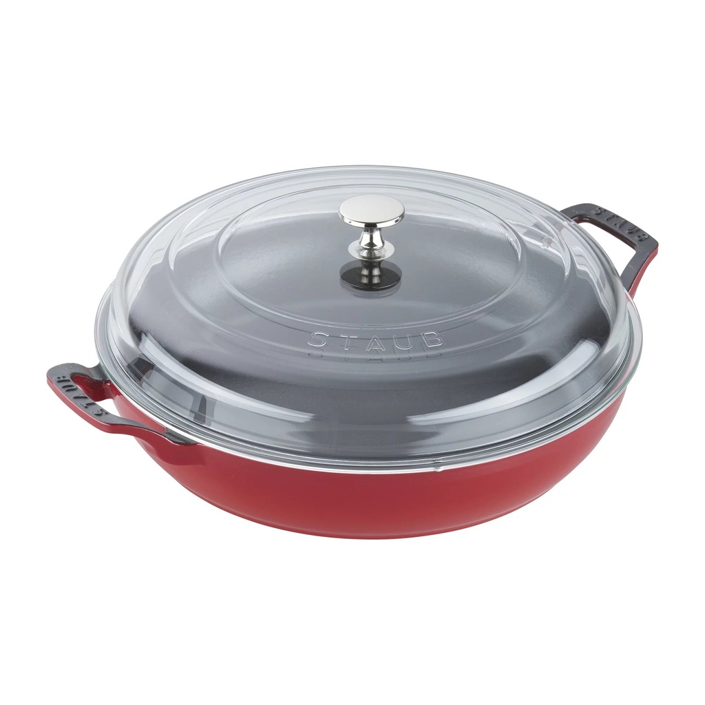 Staub Cast Iron Braiser with Glass Lid, Dutch Oven, 3.5-Quart, Serves 3-4, Made in France, Cherry