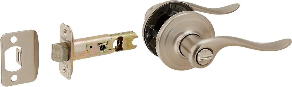 Kwikset Tustin Interior Privacy Door Handle with Lock, Door Lever for Bathroom and Bedroom, Satin Nickel Reversible Keyless Turn Lock, with Microban Protection