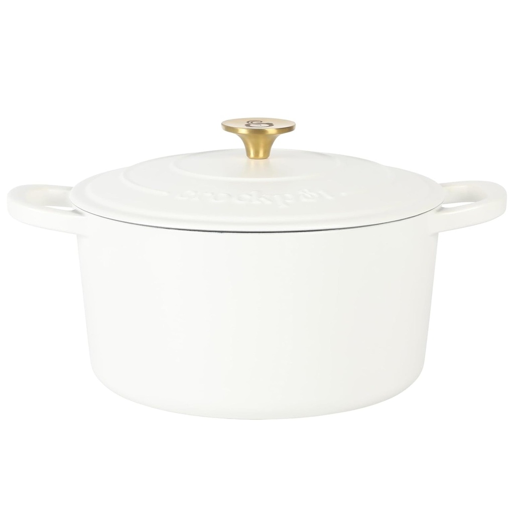 Crockpot Artisan 7 Quart round Enameled Cast Iron Dutch Oven with Lid in Linen