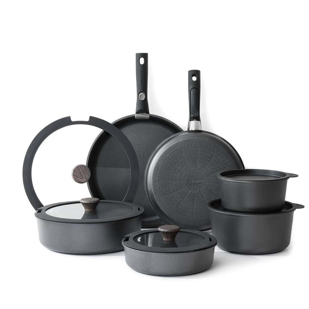 SENSARTE Nonstick Pots and Pans Set with Removable Handle, 18Pcs Healthy Nonstick Cookware Set, RV Cookware, PFOA Free (Black)