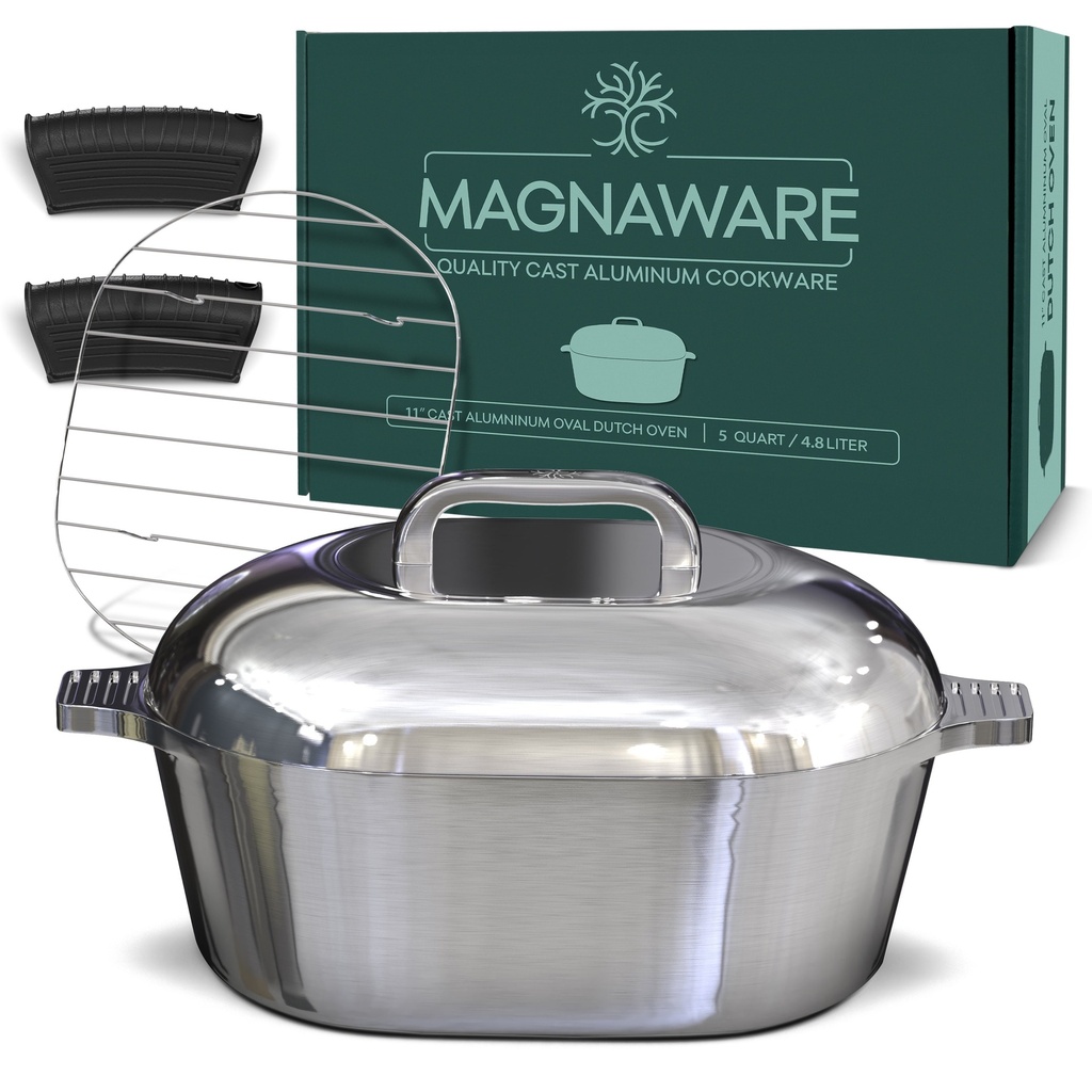 MAGNAWARE Cast Aluminum Oval Dutch Oven - Lightweight Cajun Cookware 5 Quart (11 Inch)