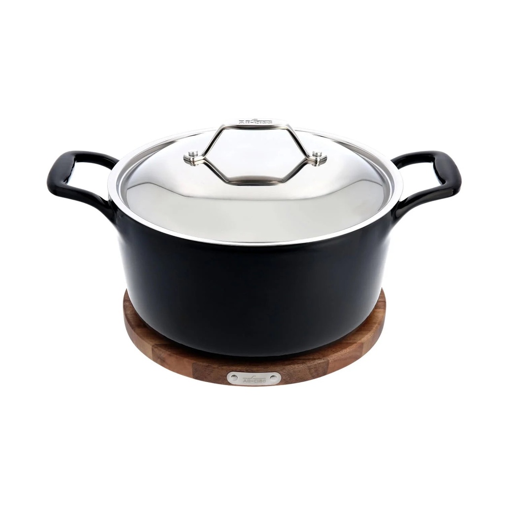 All-Clad Enameled Cast Iron, Dutch Oven with Lid and Acacia Wood Trivet, 6 Quart