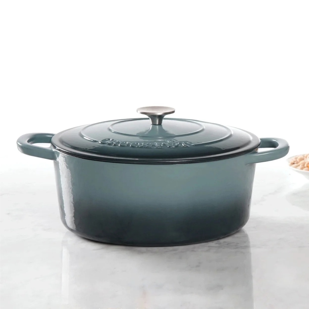 Open Box Crock-Pot 7 Quart Oval Enamel Cast Iron Dutch Oven Slow Cooker, Gray