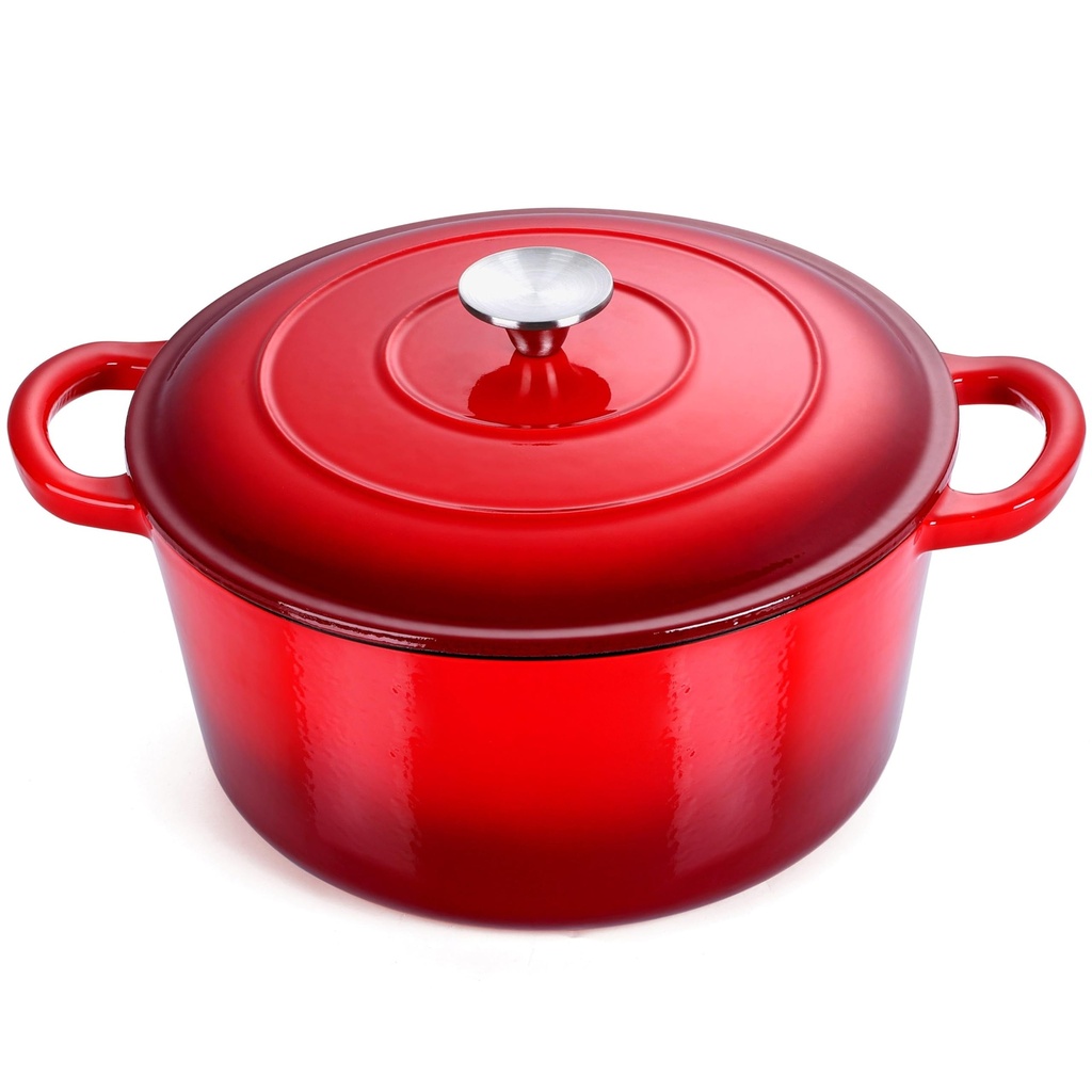 Coliware 6 Quart Enameled Cast Iron Dutch Oven with Lid, round Dutch Oven Pot with Dual Handles - Red