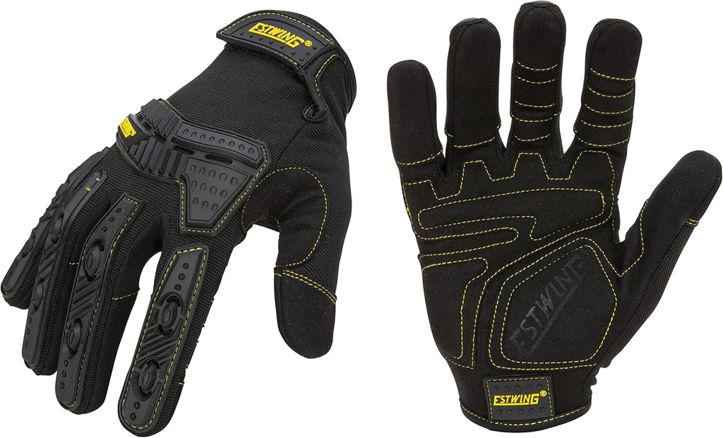 Estwing Impact & Vibration Resistant Work Glove, Knuckle Protection, 1 Pair, Black