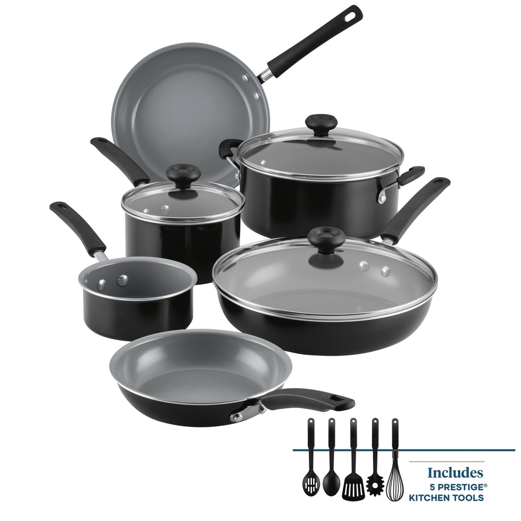 Farberware Easy Clean Pro 14 Piece Ceramic Nonstick Cookware Pots and Pans Set, Black